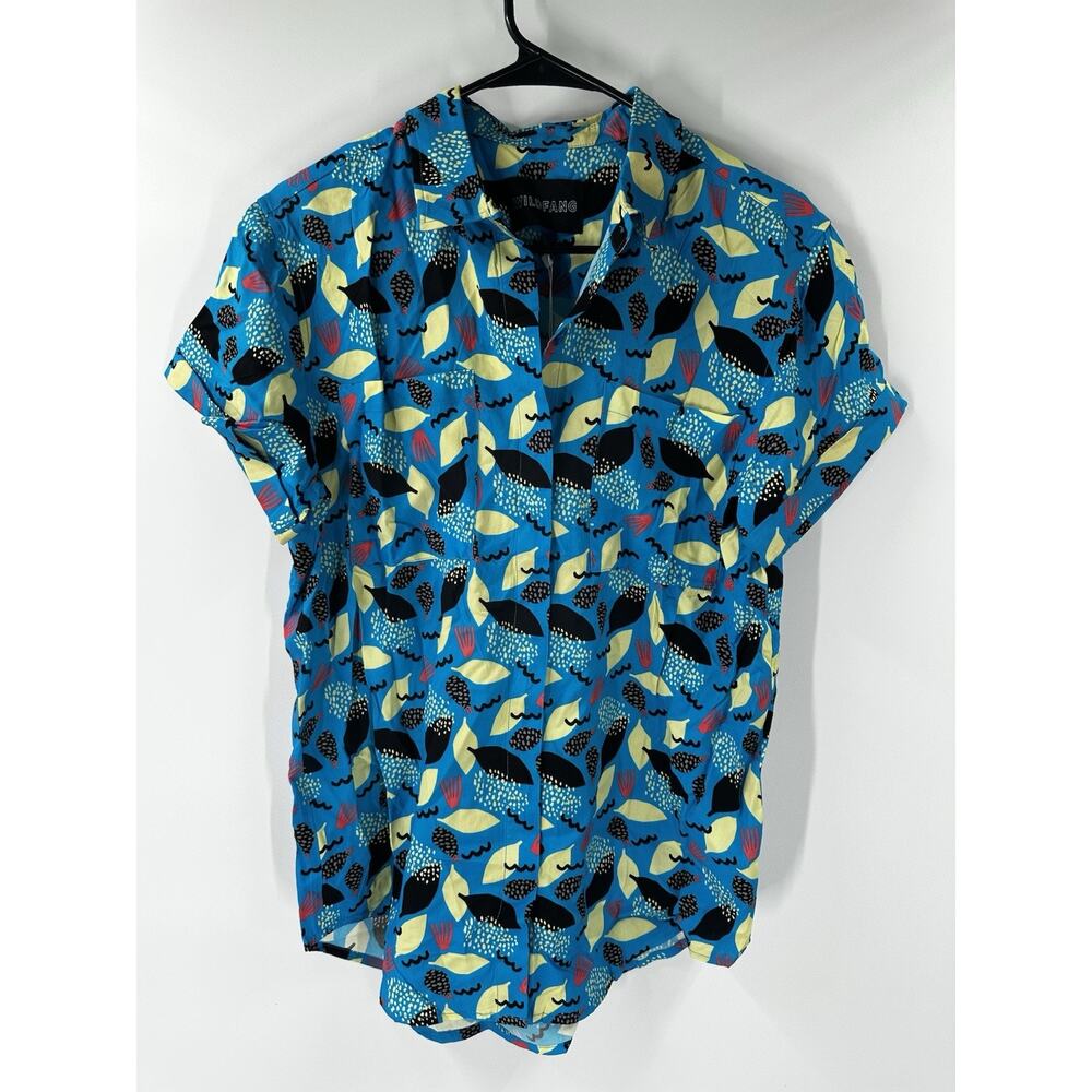 Wildfang Empower Button Up Womens Small Blue Abstract Short Sleeve WN8600 - Picture 2 of 7